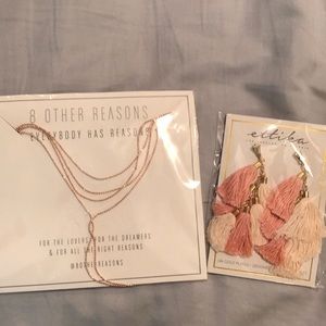 Gold and Pink Tassel Earring with Gold Necklace!